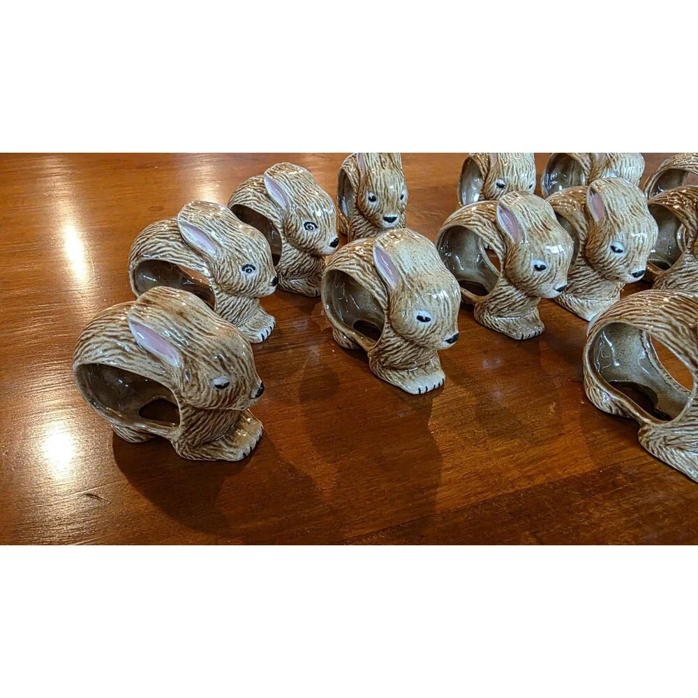 Ceramic Bunny Rabbit / Easter Napkin Rings/Holders Set of 12